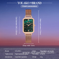 Hot Sale Luxury Ladies Wrist Watch Classic Square Green Watch Quartz Fashion Analog Mesh Stainless Steel Women Clock Relojes